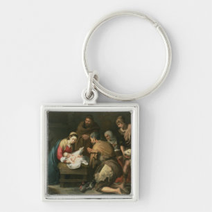 Tillbedjan av shepherdset, c.1650 fyrkantig silverfärgad nyckelring