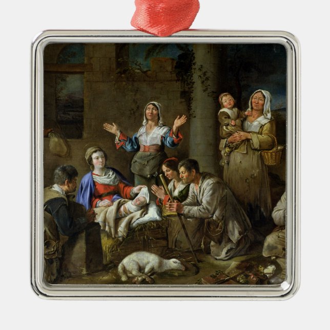 Tillbedjan av shepherdset, c.1659 julgransprydnad metall (Framsidan)