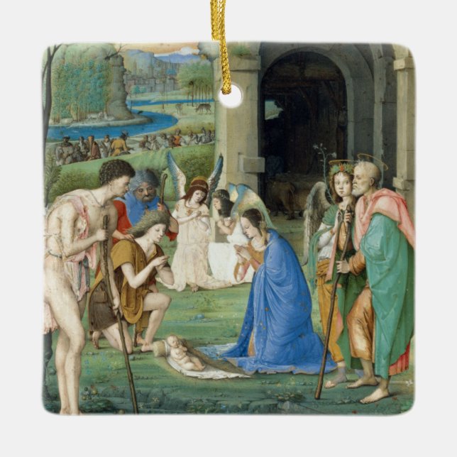 Tillbedjan av shepherdset, circa 1500 julgransprydnad keramik (Framsida)