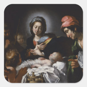Tillbedjan av shepherdset, circa 1615 fyrkantigt klistermärke