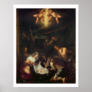 Tillbedjan av shepherdset (olja på kanfas) poster