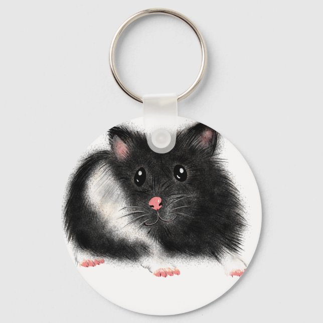 Tillbehör till Cute Black white Syrian hamster-pre Nyckelring (Framsida)