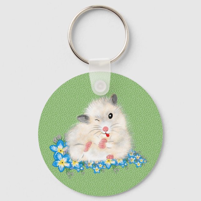 Tillbehör till Cute white Syrian hamster, grönt po Nyckelring (Framsida)