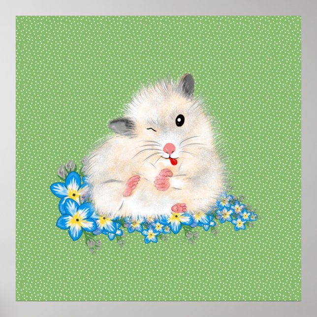 Tillbehör till Cute white Syrian hamster, grönt po Poster (Framsidan)