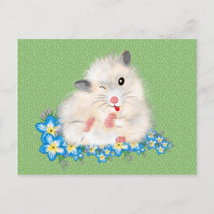 Tillbehör till Cute white Syrian hamster, grönt po Vykort