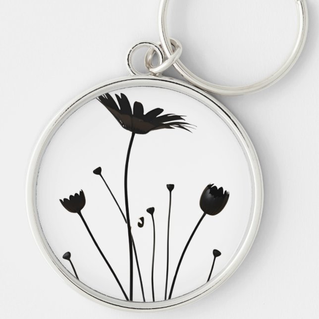 Tillbehör till elegant Blommigt | Minimalistisk Da Rund Silverfärgad Nyckelring (Framsidan)