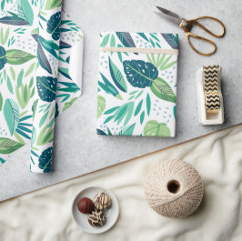 Tilldelad tropisk Grönt Blad Mönster på vit Presentpapper