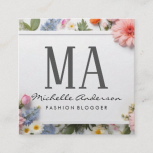 Tilldelade färgade blommor Monogram Fyrkantigt Visitkort