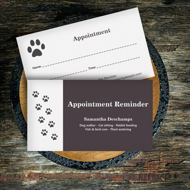 Tilldelningskort för Cat Tass & Pet Services Visitkort (Cat Paw & Pet Services Appointment Card)