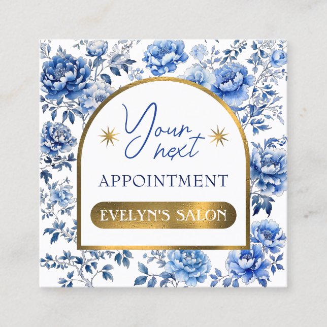 Tilldelningskort för elegant chinoiserie blåa blom fyrkantigt visitkort (Framsida)