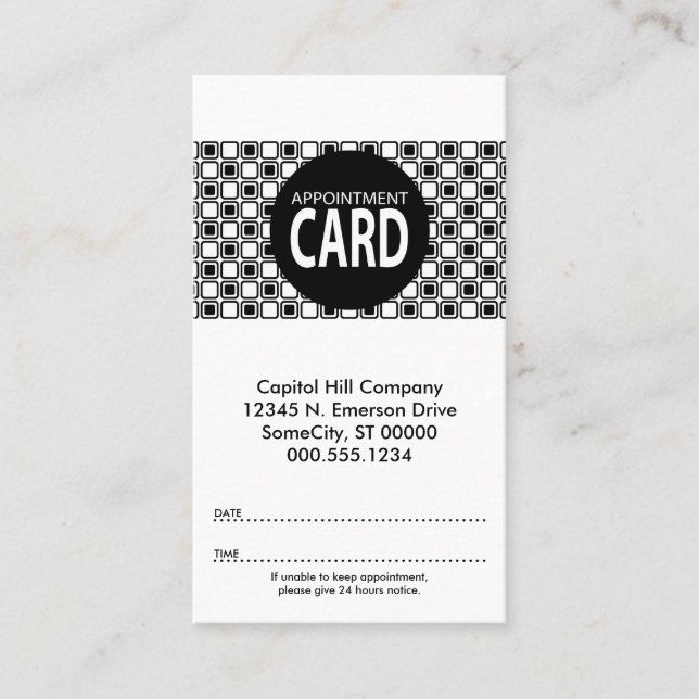 Tilldelningskort för fyrkanter tidsbeställning kort (Framsida)