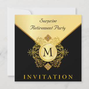 Tillfälle för svart guld- Monogram för elegant Inbjudningar