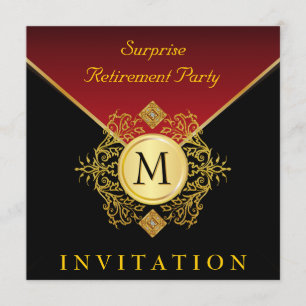 Tillfälle för svart guld- röd Monogram för elegant Inbjudningar