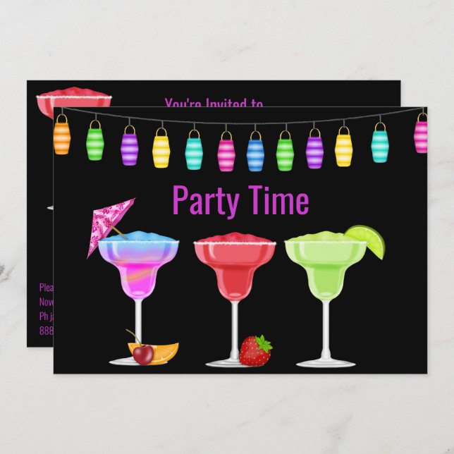 TILLFÄLLEN BEACH COCKTAIL PARTY INVITATION NAVY INBJUDNINGAR (Fram/baksida)