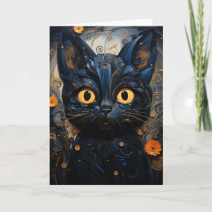 Tillfällen Black Cat Orange Flowers Kort