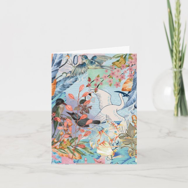 Tillfällen blommigt fåglar tack kort (Framsida)