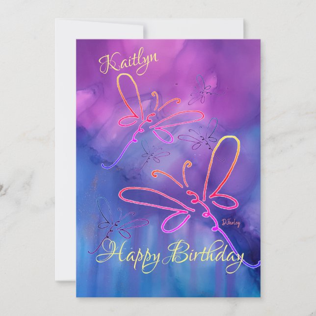Tillfällen Dragonflies Birthday Notecard Anteckningskort (Framsida)