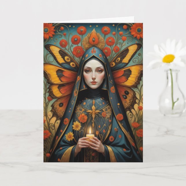 Tillfällen för fjäril Nun Holding Candle tomt Kort (Liten växt)