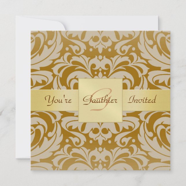Tillfällen Golden Damask Guld Ribbon Inbjudningar (Framsida)