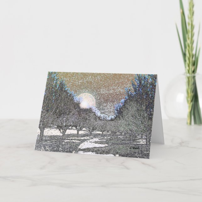 Tillfällen Greeting Card-Måne Stiga upp över Träd Kort (Framsida)