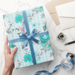 Tillfällen med turkos Blue & White Blommigt Stripe Presentpapper