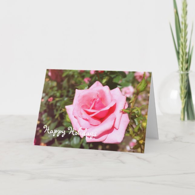 Tillfällen rosa ros, lägg till foto, text helgkort (Framsida)
