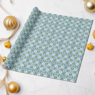 Tillfällen Scandinavian Blue Oliv grönt Blommigt Presentpapper