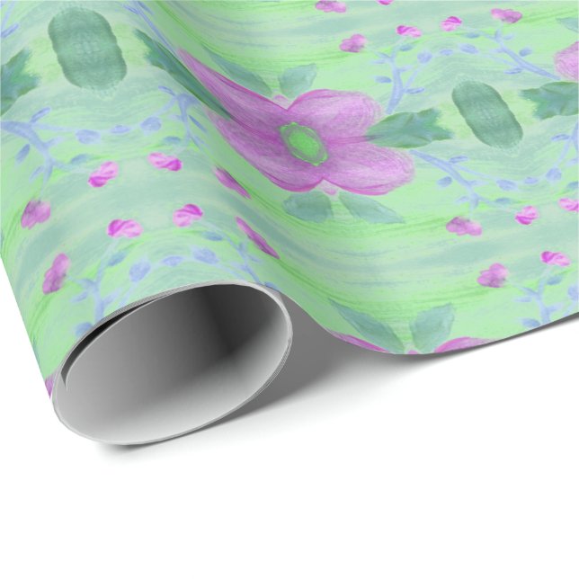 Tillfällen Teal Wrapping Papper i Lila Blommigt Presentpapper (Rullad Hörn)