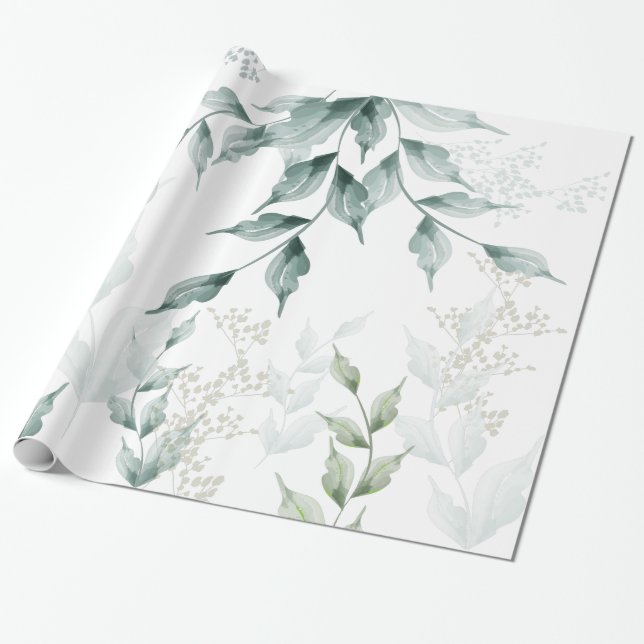 Tillfällen Wrapping Grayed Jade Grönt Botanical Presentpapper (Utrullad)