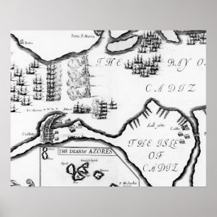 Tillfångatagandet av Cádiz i 1596 (gravyr) Poster