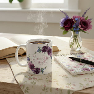 Tillflykt och styrka lila blommig kaffemugg