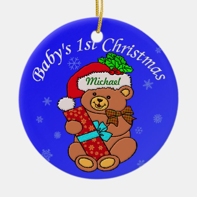 Tillfoga baby namn här julgransprydnad keramik (Framsidan)