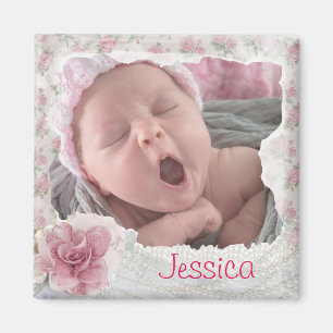Tillfoga din bebis foto, nätt rosa Lacy magnet