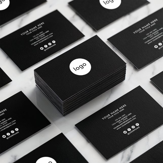 Tillfoga din beställnings- logotyp cirklar visitkort (Add your custom logo circle professional black)