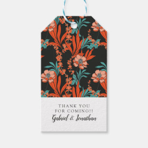 Tillfoga din kända blommigt för orangeabstrakt presentetikett