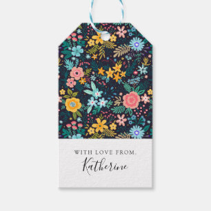 Tillfoga din kända gulliga färgrika blommönst presentetikett