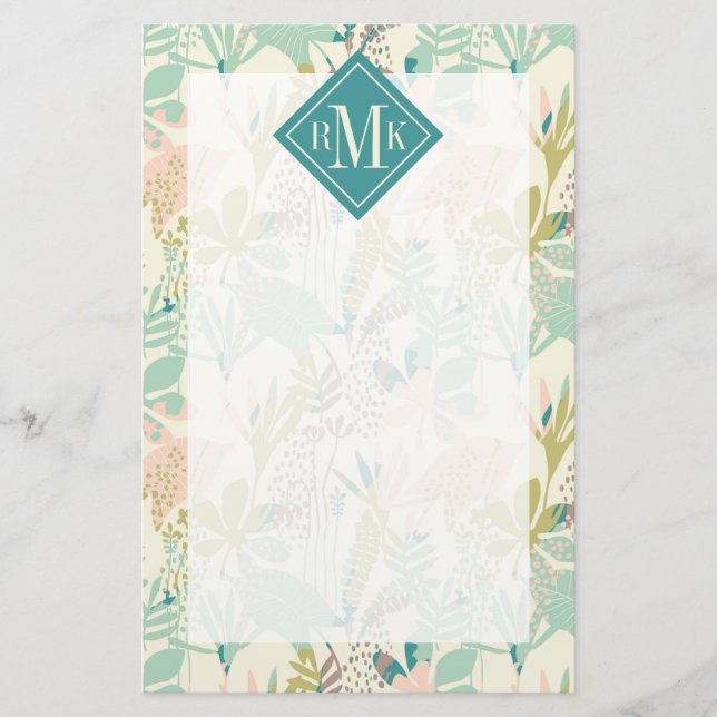 Tillfoga din moderna blommönster för Monogram | Brevpapper (Framsida)