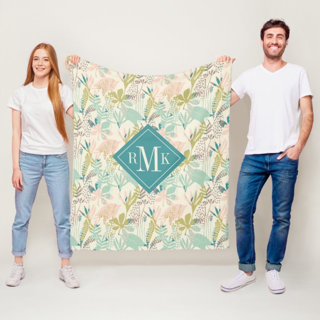Tillfoga din moderna blommönster för Monogram | Fleecefilt (På plats)