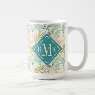 Tillfoga din moderna blommönster för Monogram Kaffemugg