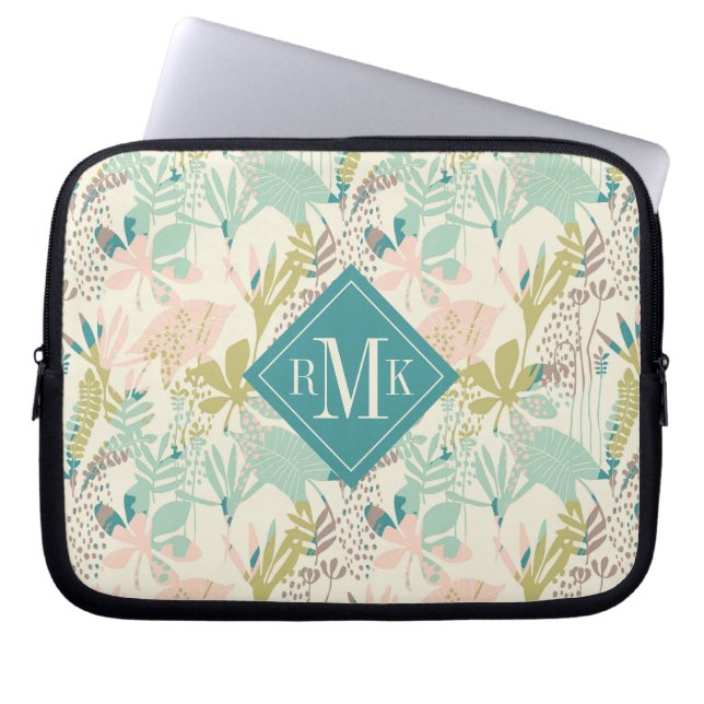 Tillfoga din moderna blommönster för Monogram | Laptop Fodral (Framsidan)