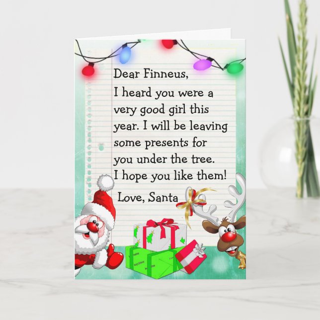 Tillfoga ditt barns namn till detta "kära Santa" Helgkort (Framsida)