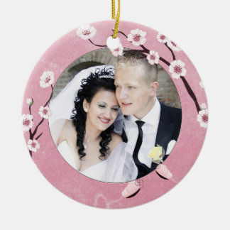 Tillfoga ditt foto Sakura och fjärilar dig Wedd Julgransprydnad Keramik