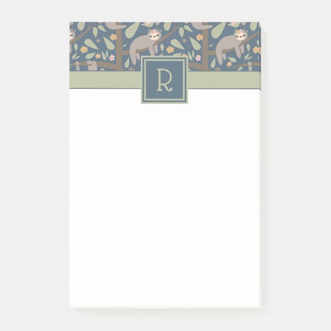 Tillfoga ditt initiala | gulliga blom- post-it block (Framsida)