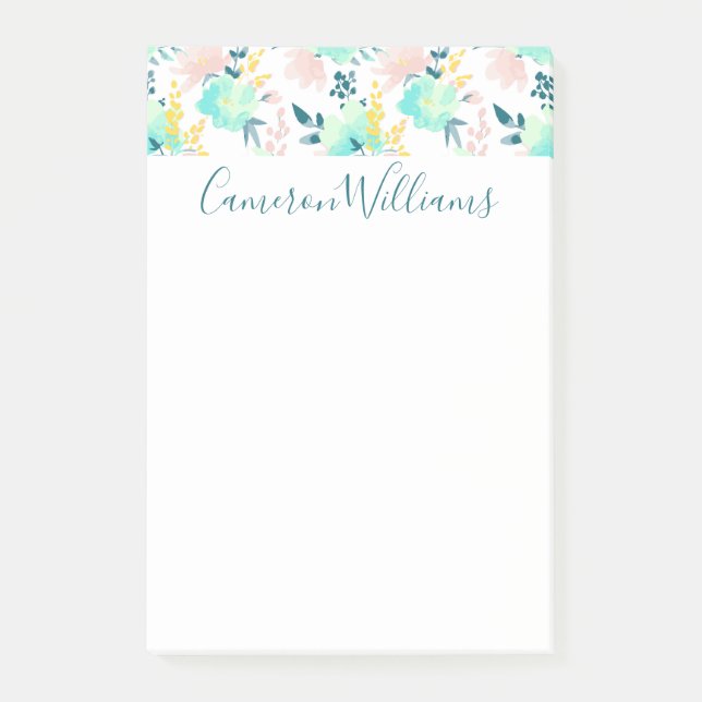 Tillfoga ditt kända | blom- vattenfärgmönster post-it block (Framsida)