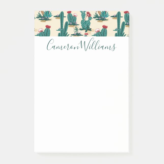 Tillfoga ditt kända | grönt & röda kaktusmönster post-it block (Framsida)