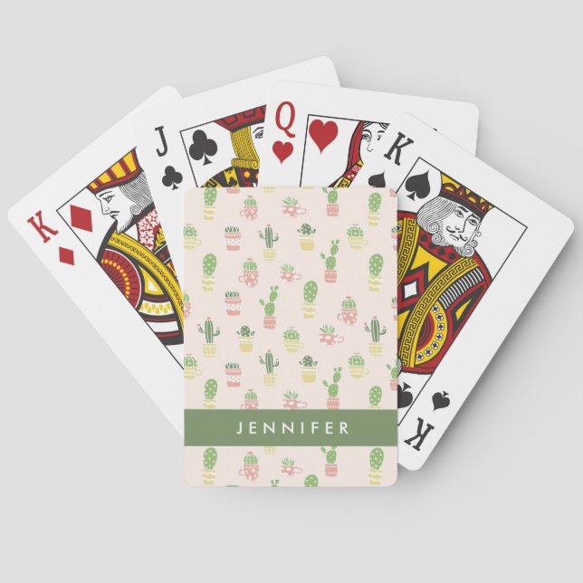 Tillfoga ditt kända | gulliga kaktusmönster casinokort (Baksidan)