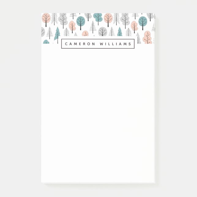 Tillfoga ditt kända | gulliga klotterskogmönster post-it block (Framsida)
