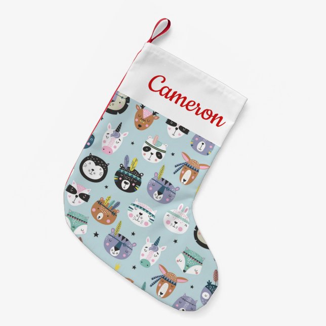 Tillfoga ditt kända | gulliga stam- ansiktemönster liten julstrumpa (Framsidan (Hängande))