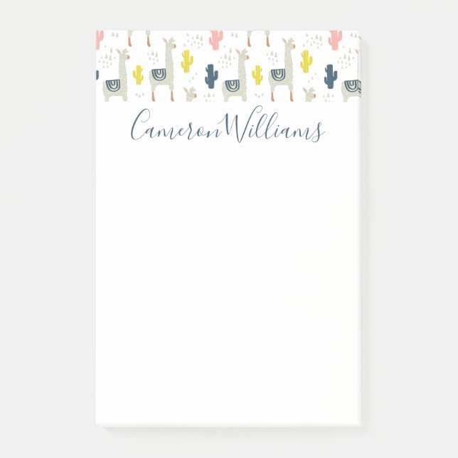 Tillfoga ditt kända | kaktus- & Llamasmönster Post-it Block (Framsida)