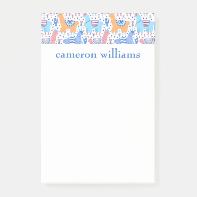 Tillfoga ditt kända | ljusa färgrika Alpacamönster Post-it Block (Framsida)